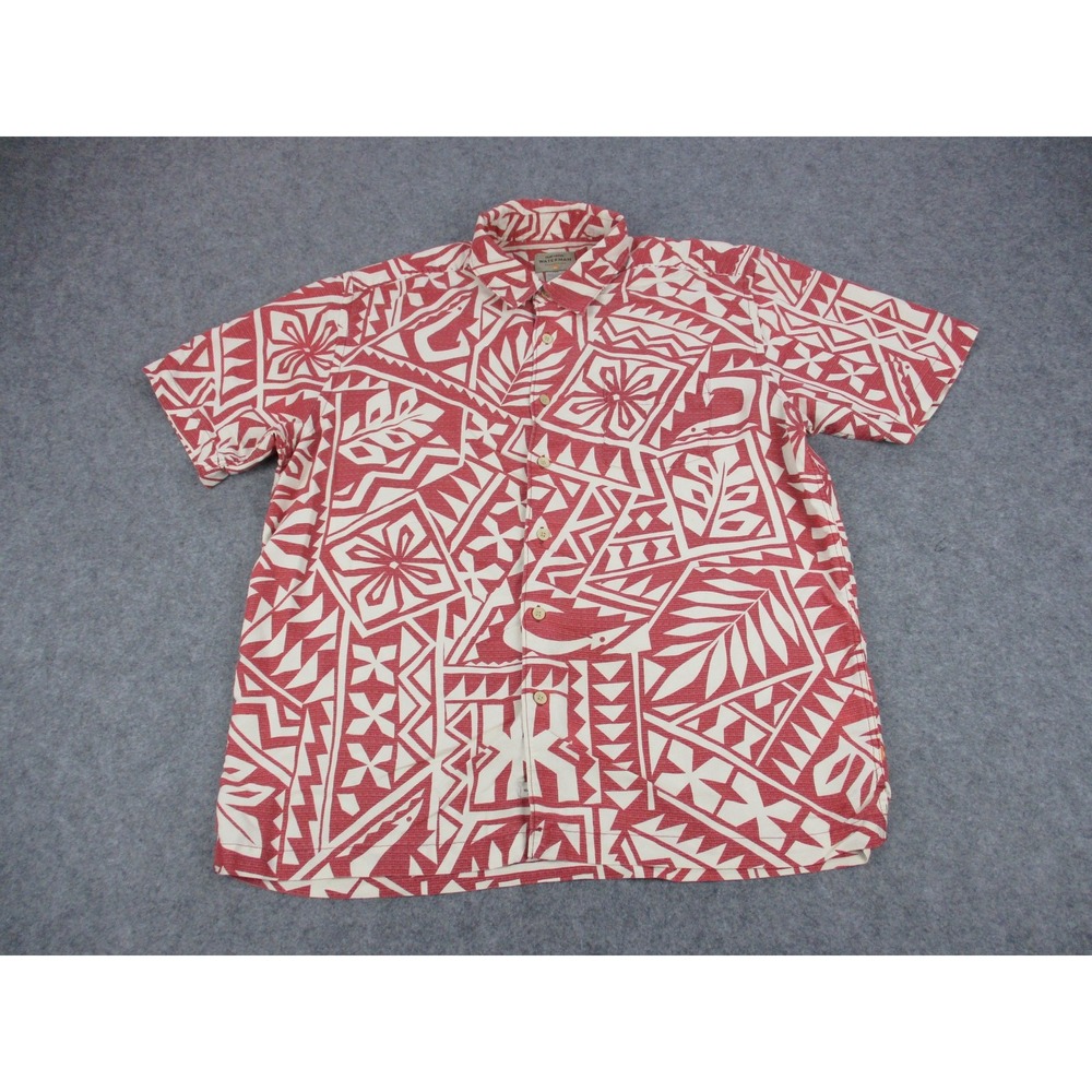 Quiksilver Waterman Shirt Mens Large Red Hawaiian Tribal Button Up AQMWT03093